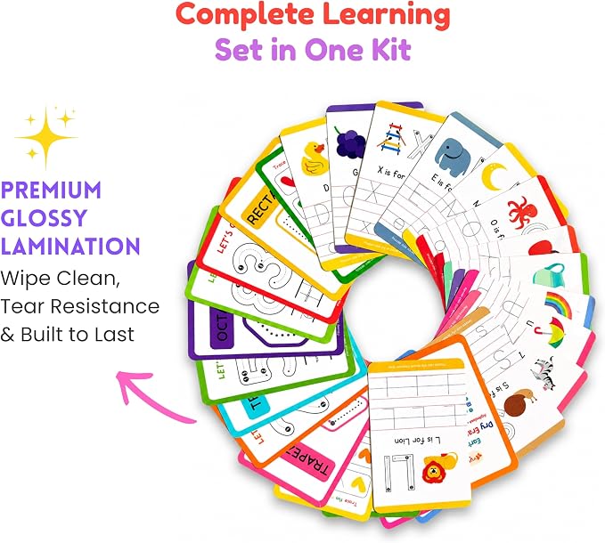 Alphabet Number Tracing Flash Cards | Reusable Large Dry Erase ABC, Numbers, Shapes & Colors | Upper & Lowercase Writing Practice | Montessori Learning for Toddlers, Preschool & Kindergarten - Image 7
