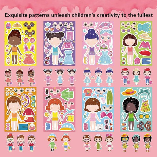 24 Sheets Make a face and Dress Up Stickers for Girls, Make Your Own Stickers for Kids Toddlers, Party Favor, Age 3+ Birthday Gift, Art Craft, Classroom Teacher Reward