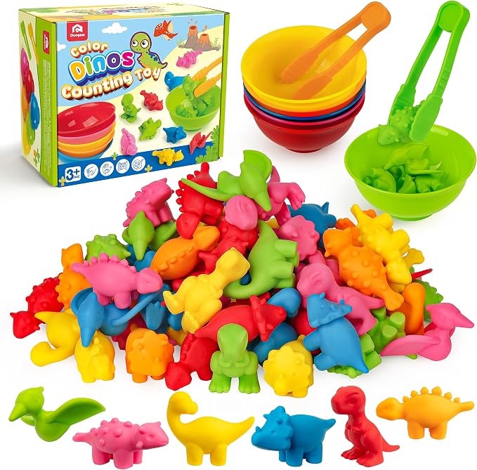 Coogam Counting Dinosaur Sorting Toy Set, Color Matching Classification Game, Montessori Fine Motor Skill Preschool Educational Montessori Learning Toys for 3 4 5 Years Old by Coogam