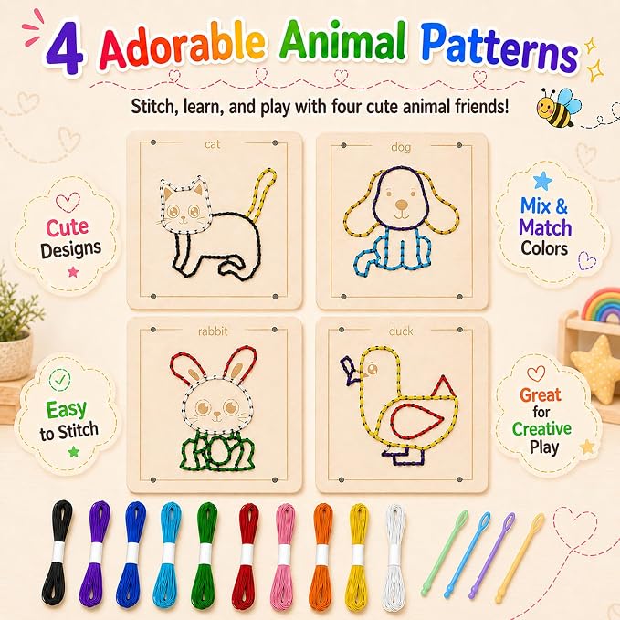 Montessori Wooden Lacing Toys for Toddlers and Kids Ages 2-4 5-7, Sewing Kit Fine Motor Skill Busy Board, Education Sensory Preschool Toy for 1 2 3 4 Year Olds, Birthday Gift for Boys and Girls - Image 6