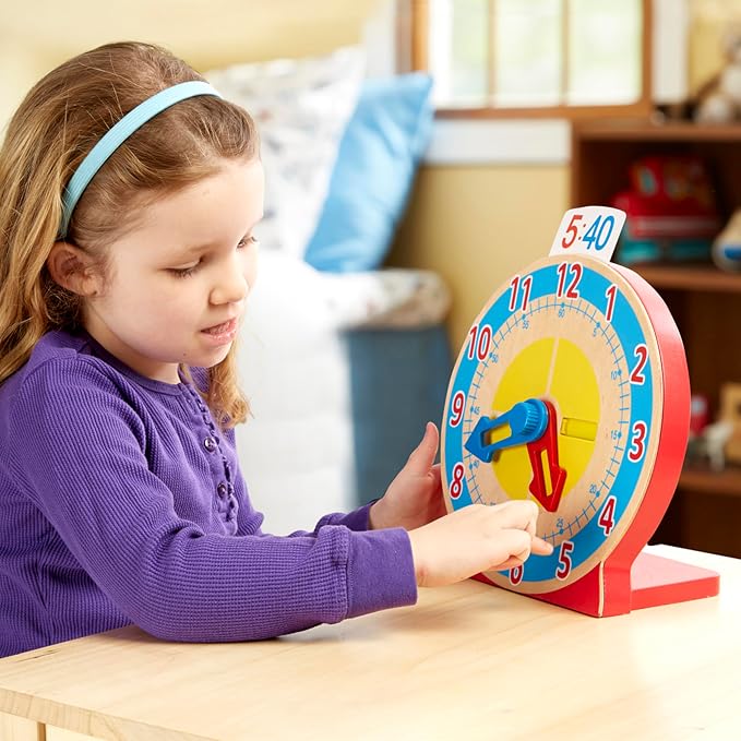 Melissa & Doug Turn & Tell Wooden Clock - Educational Toy with 12+ Reversible Time Cards - Image 5