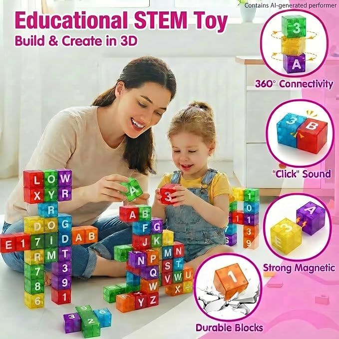 Magnetic Alphabet Blocks Letters Numbers 40pcs Travel STEM Kids 3-8 - Image 4