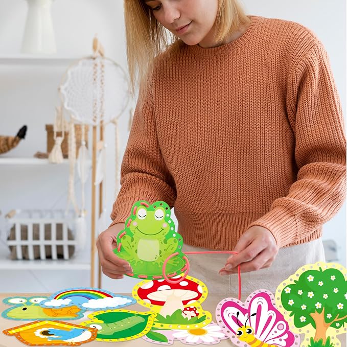 Omlisca Springtime Lacing Cards for Kids 12 Packs Double Sided Sewing Kits Flower Rainbow Butterfly Sewing Cards Educational & Learning Activities Fine Motor Skill for Preschool Supplies Spring Decor - Image 7