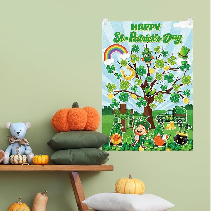 Cinrobiye St. Patrick’s Day Shamrock Felt Tree Bulletin Board Kit, Seasonal Decorative Felt Display Set for Classroom, Church and Home Holiday Decoration, Reusable Wall & Bulletin Board Decor - Image 5