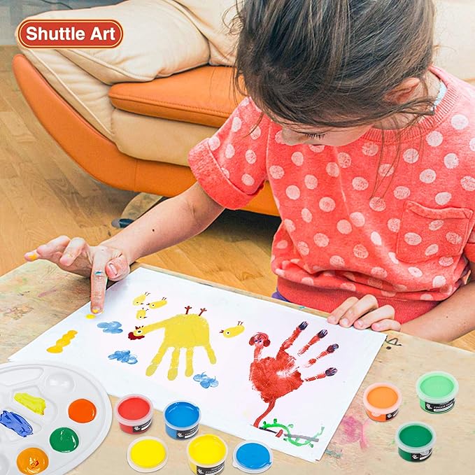 Shuttle Art Washable Finger Paint, 44 PCS with 36 Colors (1 fl oz) Toddler Paint, Paint Brushes, Palette, Non-Toxic Finger Painting for Toddlers