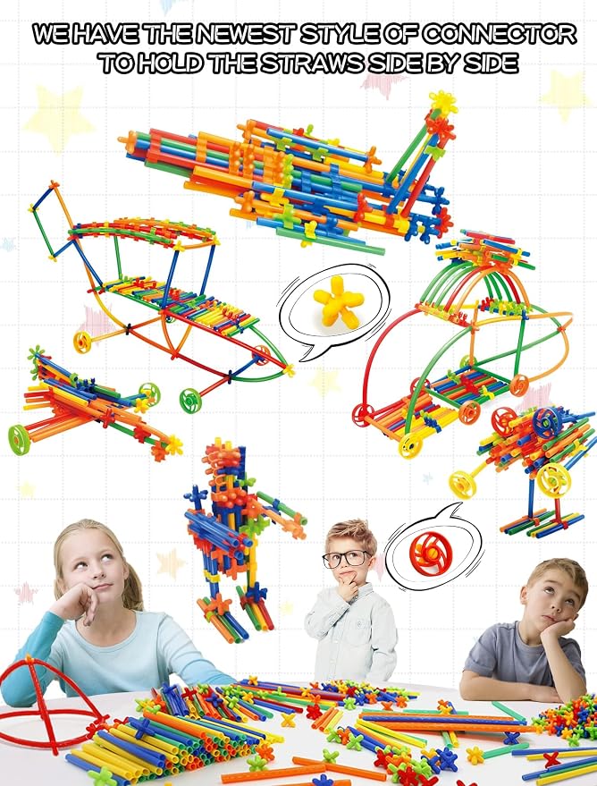 600PCS STEM Building Toys, Straw Constructor Toys Up Grade Engineering Building Sets for Kids Develops Motor Skills and Logic Thinking, Fun Educational Toy Great for Gift - Image 4