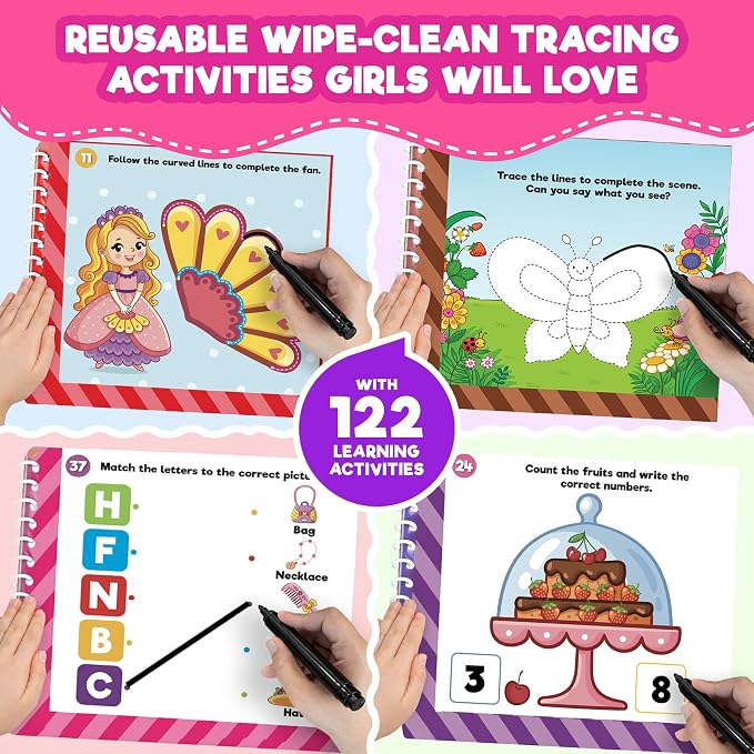 Doctor Jupiter Preschool Tracing Books for Toddlers, 3+ Year Old Kids |Learning Activity Books, Unicorn & Princess Educational Toys, 100+ Wipe Clean Preschool & Kindergarten Activities - Image 3