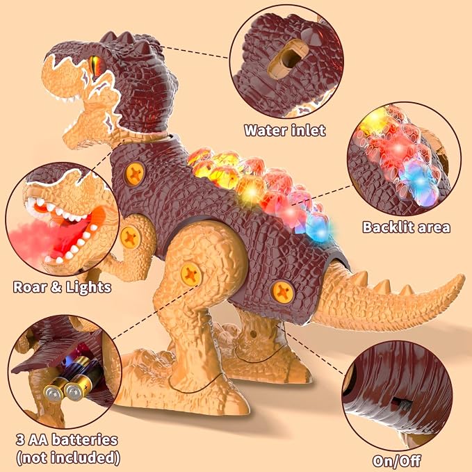 3PACK Take Apart Dinosaur Toys for Kids 3-5 with Lights & Spray - Image 7