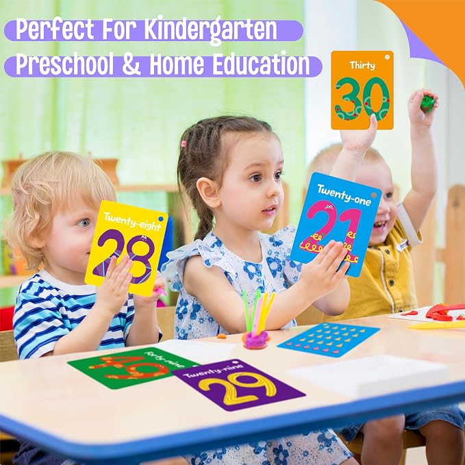 51 PCS Number Flashcards, 0-50 Double Sided Printed Cards with 2 Reclosable Rings, Learn Numbers, Learn to Count-Fun Learning and Educational Flashcards Learning Tool for Kids, Preschoolers, Toddlers - Image 6