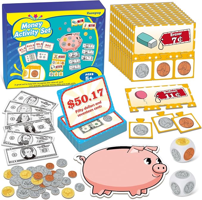 Pretend Play Money for Kids for Learning, Math Manipulatives for Toddlers, Math Games for Teaching, Counting, Educational Card Games,Bills and Coins,Kindergartner Classroom,Homeschool Supplies by Unknown