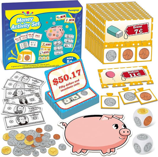 Pretend Play Money for Kids for Learning, Math Manipulatives for Toddlers, Math Games for Teaching, Counting, Educational Card Games,Bills and Coins,Kindergartner Classroom,Homeschool Supplies by Unknown