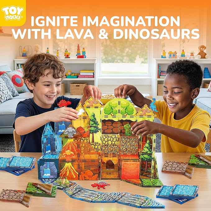 TOY Life Dinosaur Magnetic Tiles, 79-Piece Lava STEM Set, Ages 3-8 - Image 5