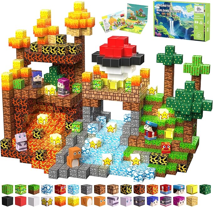 208PCS Light Up Magnetic Blocks, Boys Kids Gifts Toys by SSAWER