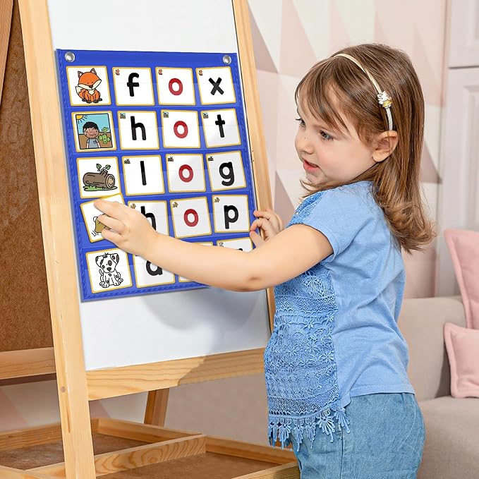 ABCxGOOD CVC Word Building Pocket Charts with 64 Phonics Flash Cards Kindergarten Classroom Must Haves, CVC Literacy Games for Beginners in Reading and Spelling. - Image 5