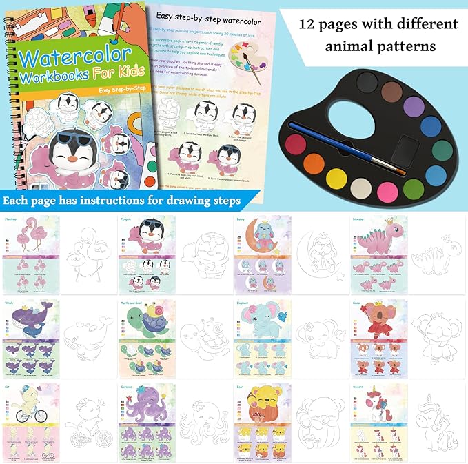 Paint with Water Books for Kids Ages 2-4 4-8, Watercolor Coloring Book for Kids, Toddlers Watercolor Painting Book, Water Color Paint Set for Kindergarten Art Craft Drawing Gift