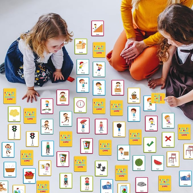 gisgfim 100 PCS Opposites Memory Matching Game Sight Words Concentration Memory Card Educational Game for Kids Preschool Learning Educational Ages 3-8 A Fun & Fast Gift Activities Matching Games - Image 6