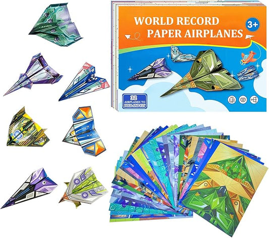 Paper Airplanes for Kids, Paper Airplane Craft Kit Origami Kits for Boys and Girls Ages 6-12, Includes 32 Colorful Papers Planes (Digital Manual Only, Fun and Easy to Fold)