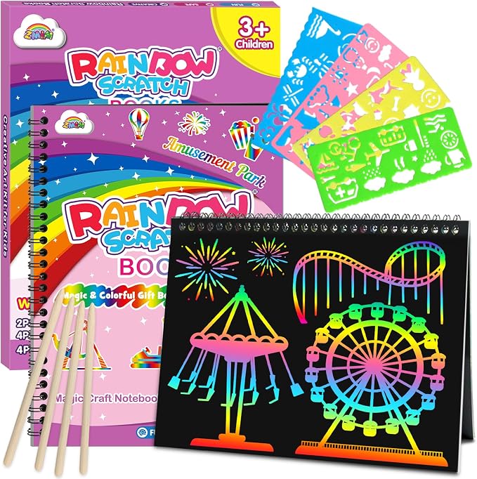 ZMLM Scratch Paper Art-Crafts Gift: 2 Pack Rainbow Notebooks Supplies Toys by ZMLM