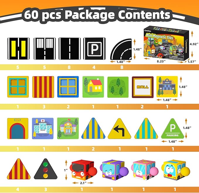 GobiDex 60PCS Mini Magnetic Tiles Travel Toys with 4 Cars - Image 7