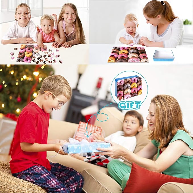 LELEMON 100 Pieces Donut Jigsaw Puzzle for Kids Ages 4-8 Sweet Colorful Donut Jigsaw Puzzles in a Metal Box Children Boys Girls Learning Educational Puzzles Toys - Image 7
