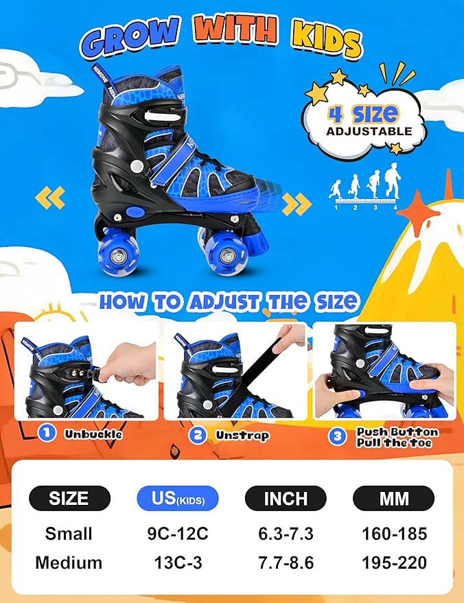 NEMONE Mermaid 4 Size Adjustable Light up Roller Skates for Girls, Purple Blue Skates for Toddlers, Beginner Kids Butterfly Roller Skates Indoor Outdoor