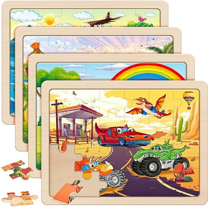 SYNARRY Large Wooden Monster Truck Puzzles for Kids Ages 4-6, Kids Gifts by SYNARRY