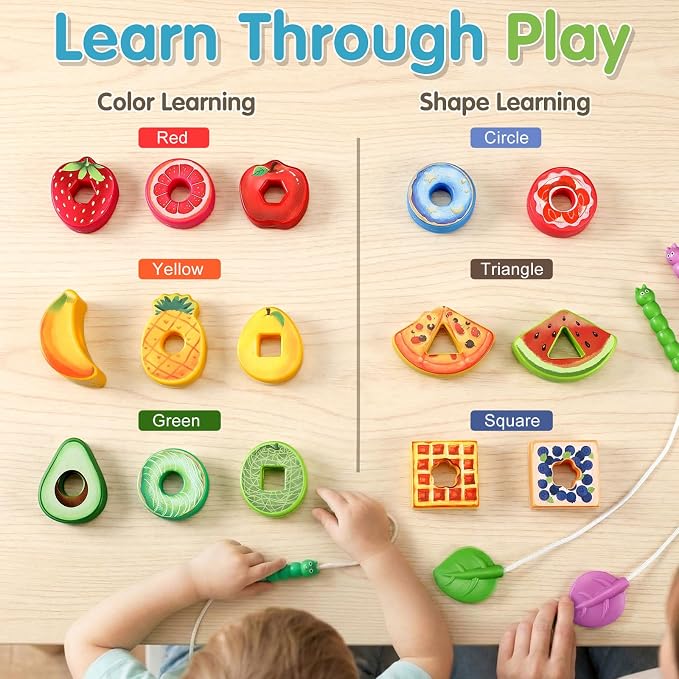 28 Pcs Caterpillar Lacing Toy for Toddlers Fruit Food Threading - Image 4