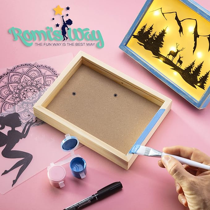 ROMI'S WAY DIY Frame Night Light – Crafts for Girls Ages 6-8-12 – Drawing Arts and Crafts for Kids – DIY Craft Kits for Girls & Boys – Art Supplies Kits for Kids – 6 89 Year Old Girl Gifts