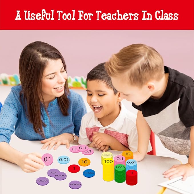 Hebayy 250 PCS EVA Place Value Disks, 10 Values Counting Chips Color-Coded Soft Place Value Chips Decimals to Whole Numbers Counting Chips Early Math Learning for Elementary School - Image 4