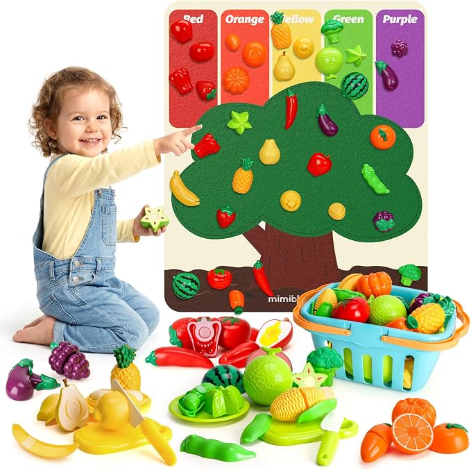 SOCBTNSO Pretend Play Food Set with Felt Tree Mat & Storage Basket for Kids by SOCBTNSO