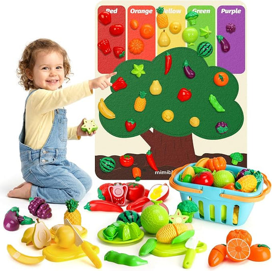 SOCBTNSO Pretend Play Food Set with Felt Tree Mat & Storage Basket for Kids by SOCBTNSO
