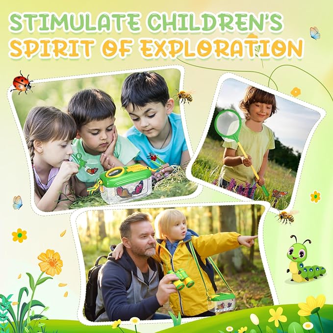 Sherr 7 Pcs Bug Catching Kit for Kids Insect Bug Catching Kit Outdoor Explorer Toys Include Insect Box Butterfly Net Capsule Clip Magnifying Glass Binocular Tweezer Butterfly Viewer Box Adventure Gift - Image 7