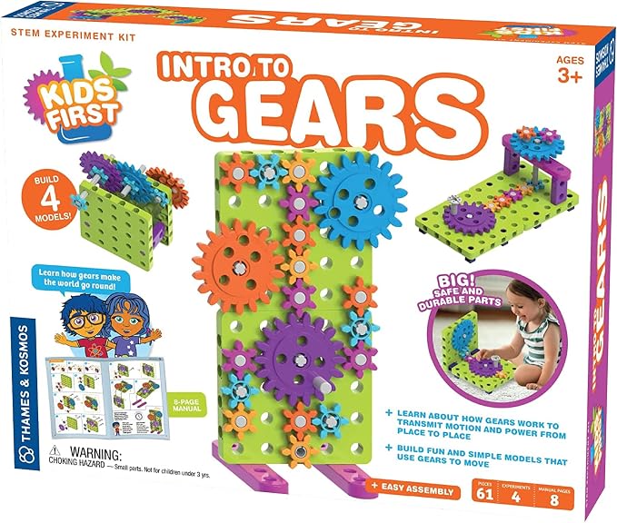 Thames & Kosmos Kids First: Intro to Gears STEM Experiment Kit for Ages 3+ | Build 4 Models, Learn About Gears, Power & Motion | Intro to Mechanical Engineering for Young Learners | Durable Parts by Unknown