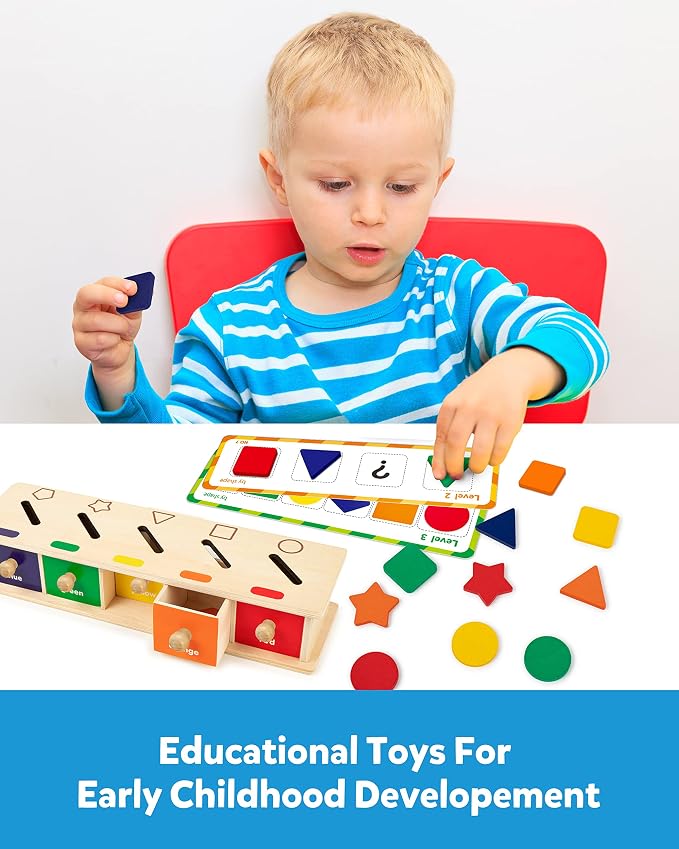 Coogam Montessori Toys Wooden Color Shape Sorting Box Game Geometric Matching Blocks Early Learning Educational Toy Gift for 3 4 5 Year-Old Baby Toddlers - Image 4