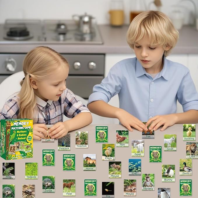 gisgfim 100 PCS Memory Matching Game Adult & Baby Animal Memory Games Educational Matching Game for Kids and Adults A Fun & Fast Animal Memories Games Toddlers Preschool Family Board Gift - Image 4