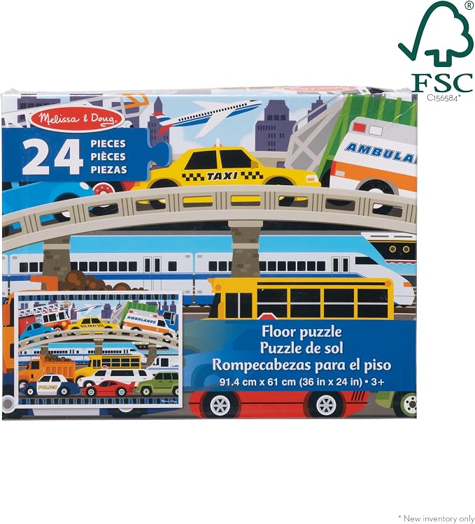 Melissa & Doug Traffic Jam Jumbo Floor Puzzle (24 Pieces, 2 x 3 Feet), Vehicle-Themed Jigsaw Puzzle for Preschoolers and Kids Ages 3+ - FSC Certified - Image 3