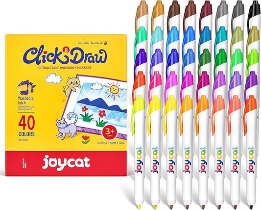 JoyCat Click & Draw Washable Markers for kids with Retractable Tips,40 Colors Markers Set,retractable marker for Toddlers Kids, Ideal arts & crafts supplies,coloring markers,Holiday Gifts for Kids.