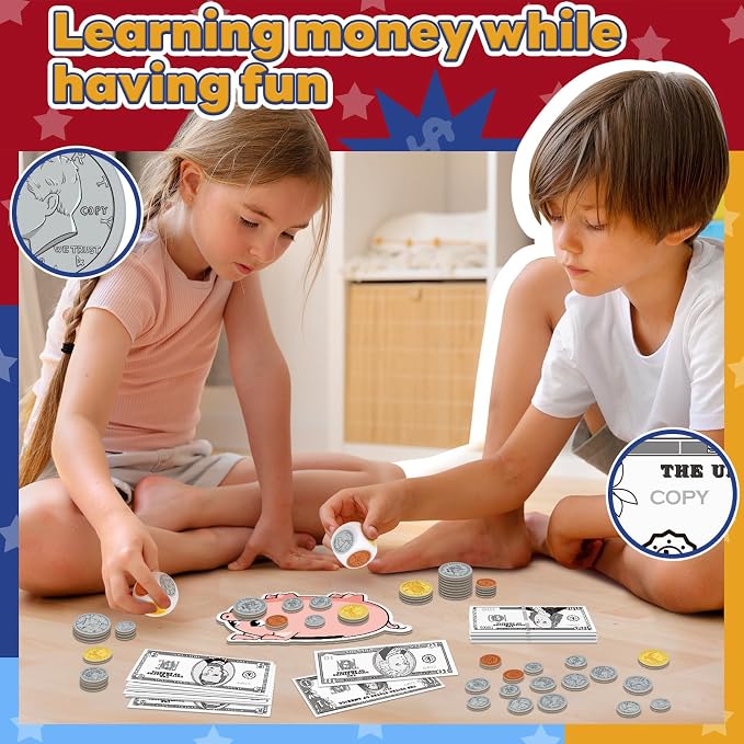 Pretend Play Money for Kids for Learning, Math Manipulatives for Toddlers, Math Games for Teaching, Counting, Educational Card Games,Bills and Coins,Kindergartner Classroom,Homeschool Supplies - Image 7
