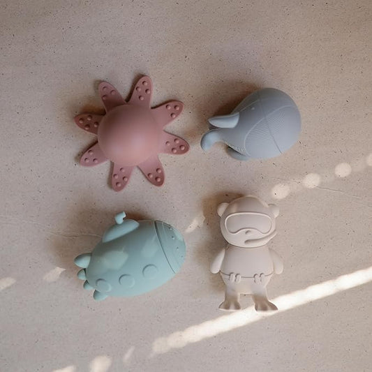 mushie Sealife Bath Toys Play Set for Toddlers | 100% Food Grade Silicone | Mold Free, Pack of 4