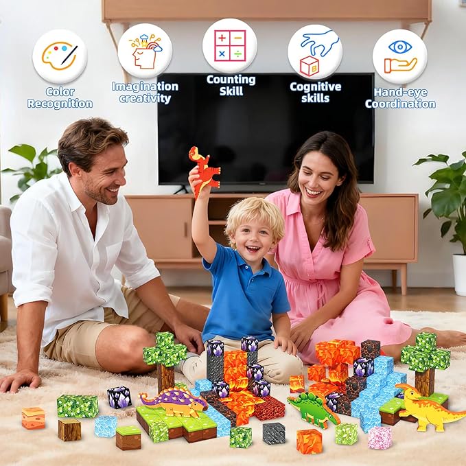 158PCS Magnetic Blocks- Magnetic Cubes 3D Dinosaur World for Kids STEM Construction Toys - Learning Educational Magnetic Building Blocks for Boys & Girls Ages 3 4 5 6 7 8 9 Christmas Birthdays Gifts