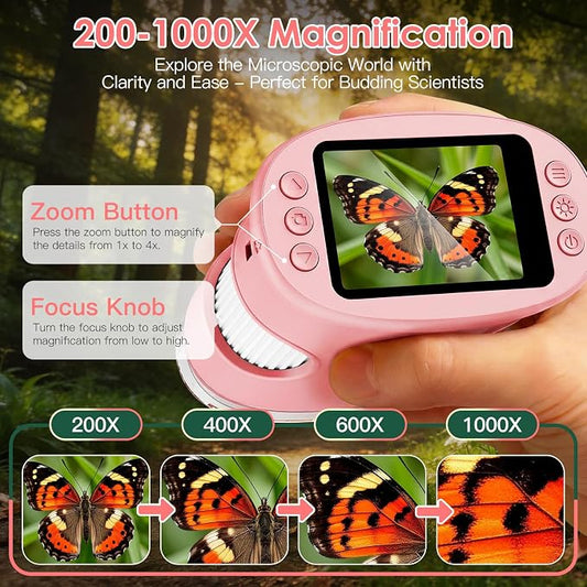 4K 1000X Handheld Digital Microscope for Kids with 2.0" IPS Screen(Pink) - Image 2