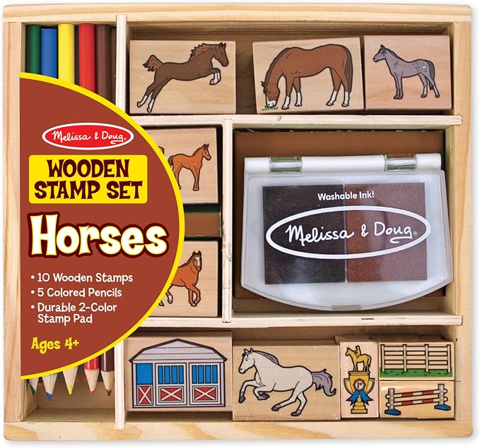 Melissa & Doug Wooden Stamp Activity Set: Horse Stable - 10 Stamps, 5 Colored Pencils, 2-Color Stamp Pad by Unknown