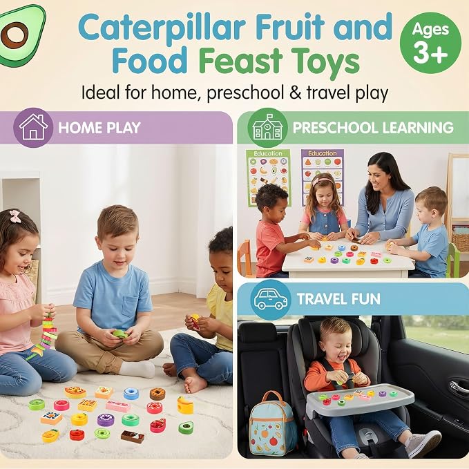28 Pcs Caterpillar Lacing Toy for Toddlers Fruit Food Threading - Image 5
