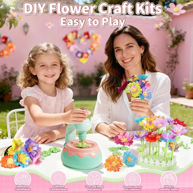 Flower Bouquet Making Kit, DIY Flower Bouquets Craft Toys for Kids, Arts & Crafts Educational Activity Set for Girls Toddler, Christmas Birthday Gift for 4 5 6 7 8+ Year Old Girls and Boys