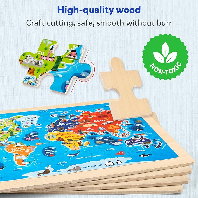SYNARRY Large USA Map, World Map & Solar System Wooden Puzzles Ages 4-6 - Image 4