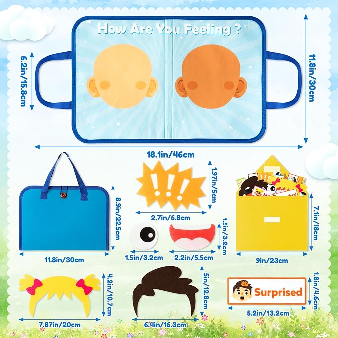 WATINC Travel Felt Board Story Set - Portable Felt Board Educational Birthday Gift for Boys Girls, Themed Storytelling Preschool Early Learning Interactive Play Kit for Toddlers (Emotional) - Image 2