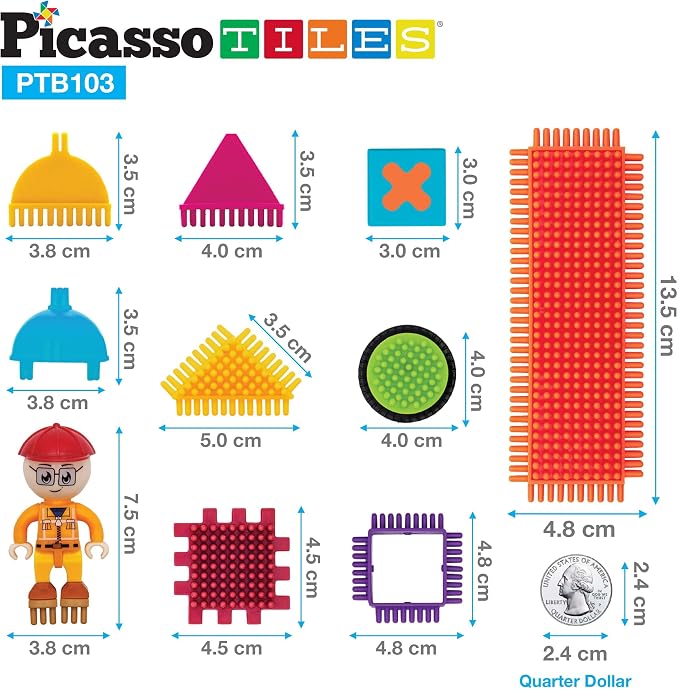 Picasso Toys PTB103 Alphabet & Numerical Train 103pc Hedgehog Block Shape Blocks Building Tiles Set Construction Learning Toy Stacking Educational Block, Creativity Beyond Imagination, Inspirationa - Image 6