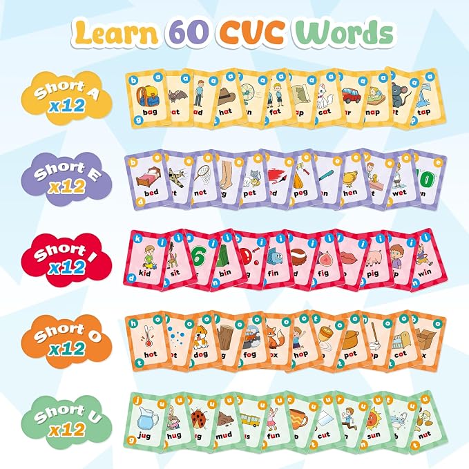Torlam Phonics Games for Kids, CVC Word Games Learn to Read Spelling Reading Sight Word Flash Cards, Speech Therapy Toys Kindergarten Classroom Must Have Learning Activities Homeschool Supplies - Image 3