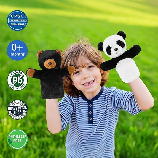 Soft Animal Hand Puppet Preschool Learning Toy Washable Black White Stuffed Story Time Family Fun Interactive Role Play Gift Panda