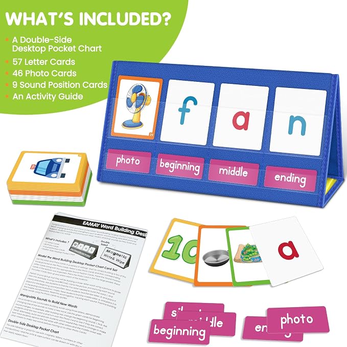 EAMAY CVC Word Building Desktop Pocket Chart Stand with Magnetic Write & Wipe Boards Tent & Cards Kit,Reading Spelling Phonics Games for Kids, Kindergarten Classroom Must Haves! - Image 5